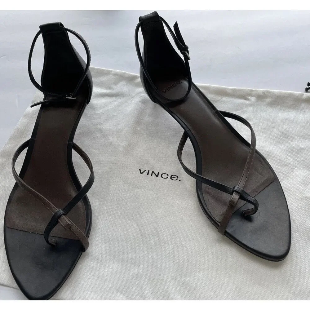 New Vince Siri Criss Cross Sandals Women's US 9.5M Black Leather Kitten Heel 40.